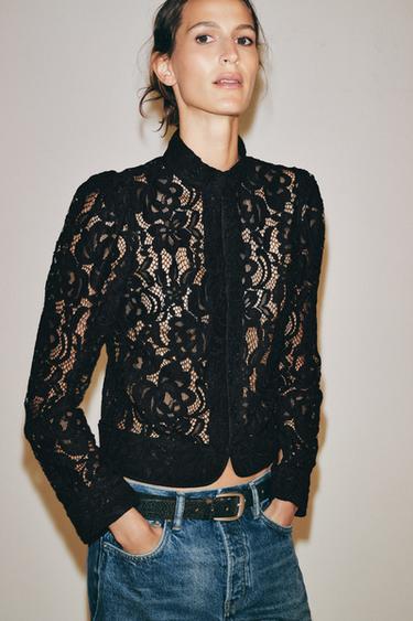 ZW COLLECTION LACE BLAZER - Black by Zara