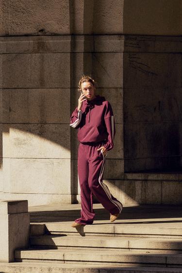 STRAIGHT FIT TROUSERS WITH SIDE STRIPES - Burgundy by Zara - Image 0