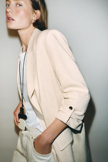 OPEN BLAZER WITH ROLLED-UP SLEEVES - Light beige by Zara