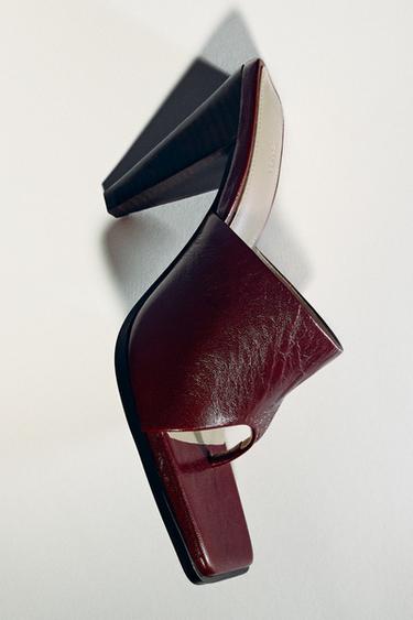 LIMITED EDITION LEATHER HEELED SANDALS - Burgundy Red by Zara