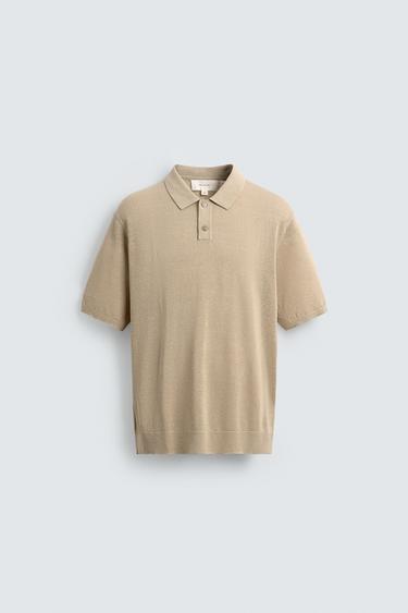SILK/LINEN KNIT POLO SHIRT - Sand by Zara