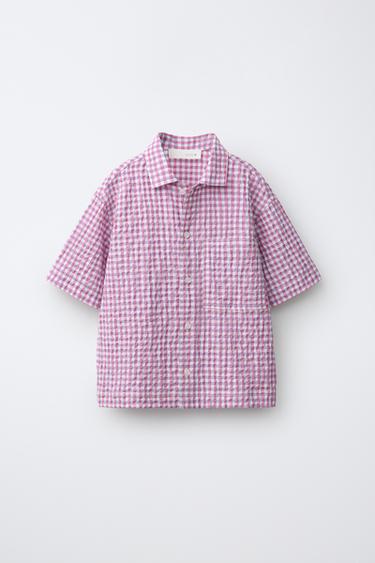 CRINKLED CHECK SHIRT - Pink / White by Zara