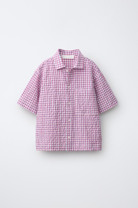 CRINKLED CHECK SHIRT - Pink / White by Zara - Image 0