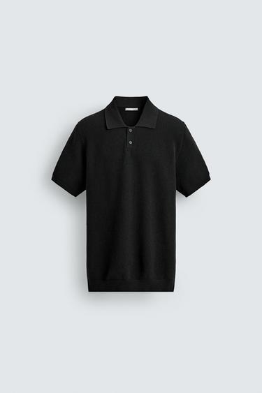 REGULAR FIT TEXTURED KNIT POLO SHIRT - Black by Zara