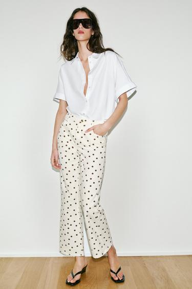 Z1975 MID-WAIST MINI FLARE JEANS WITH DOTS - Oyster-white by Zara