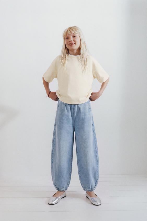 FLUID BALLOON JEANS WITH ELASTICATED HEM - Blue by Zara - Image 0