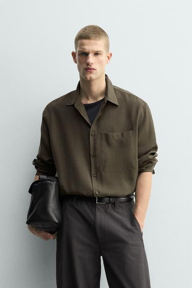 FLUID SHIRT WITH POCKET - Khaki by Zara