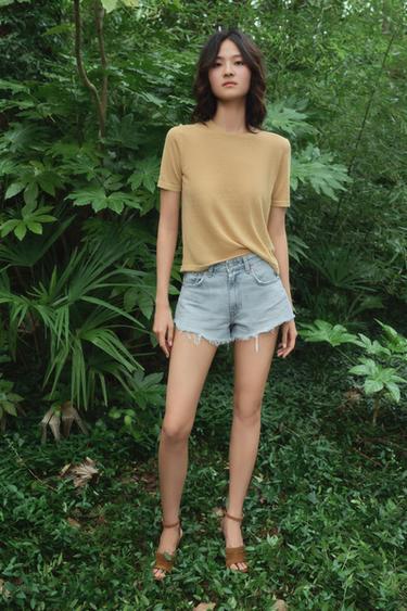 TRF MINI MID-WAIST DENIM SHORTS - Light blue by Zara