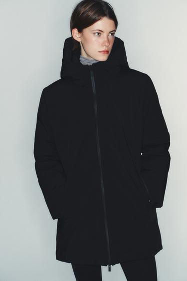 WATER-REPELLENT AND WINDPROOF PUFFER JACKET WITH HOODIE - Black by Zara