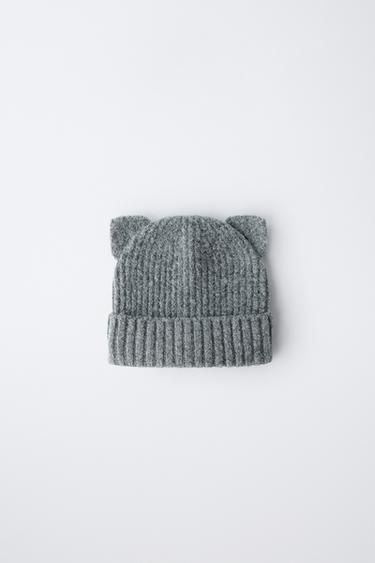 KNIT HAT WITH EARS - Grey marl by Zara