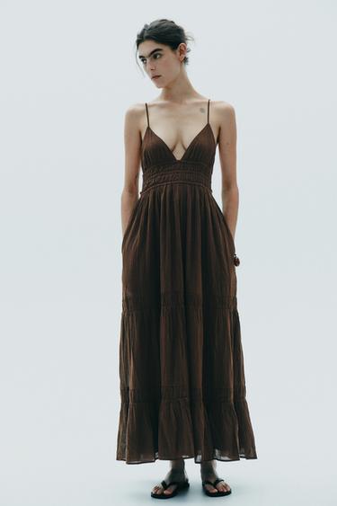 GAUZE MIDI DRESS - Brown by Zara - Image 0