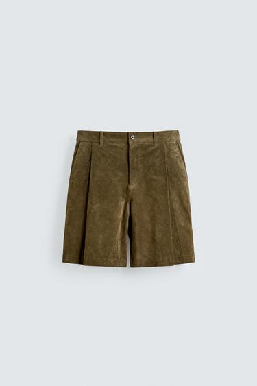 RELAXED FIT SUEDE BERMUDA SHORTS - Khaki by Zara