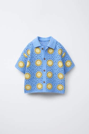 SUN CROCHET KNIT SHIRT - Light blue by Zara - Image 0