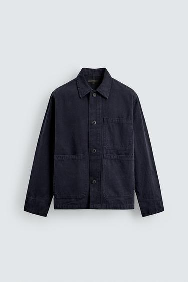 REGULAR FIT LINEN BLEND DENIM OVERSHIRT - Midnight blue by Zara