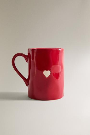 STONEWARE CHRISTMAS MUG WITH HEART - Red / White by Zara