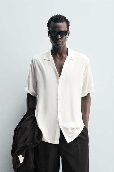 REGULAR FIT SATIN SHIRT - Oyster-white by Zara