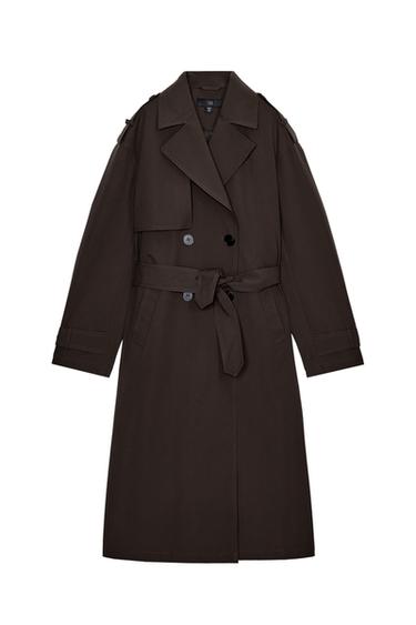 LONG WATER-REPELLENT WINDPROOF TRENCH COAT WITH BELT - Brown by Zara