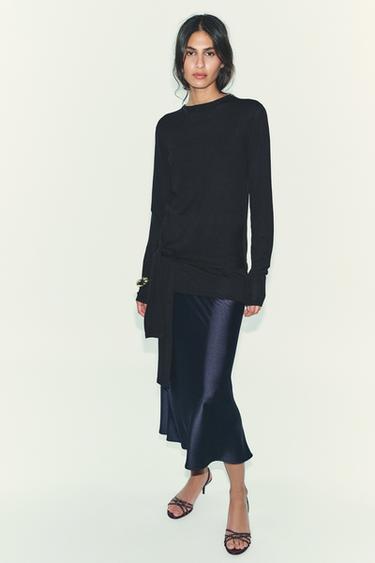 SATIN MIDI SKIRT - Navy blue by Zara