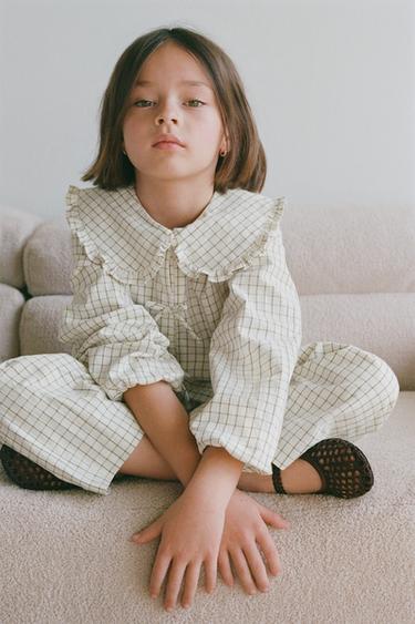 CHECKED PRINT BLOUSE WITH PETER PAN COLLAR - Ecru by Zara