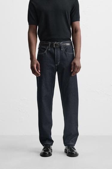 STRAIGHT-LEG TOPSTITCHED JEANS - Indigo by Zara