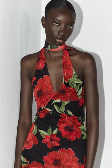 PRINTED TULLE SCARF DRESS - Red / Black by Zara