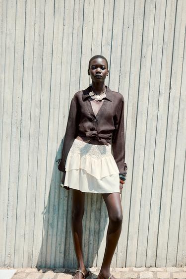 CROCHET RUFFLE MINI SKIRT - Ecru by Zara