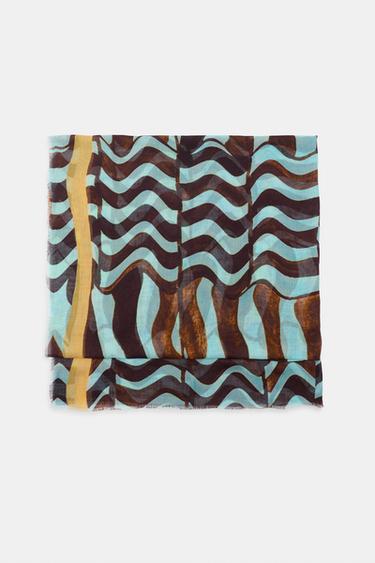 WAVY PRINT MODAL SILK SCARF - Blue by Zara