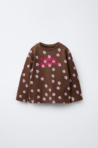 PRINTED SLOGAN T-SHIRT - Chocolate by Zara