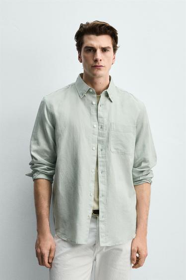 REGULAR FIT LINEN BLEND SHIRT - Sea green by Zara
