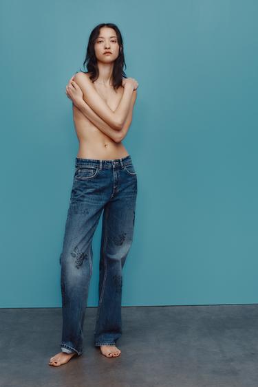 MID-RISE WIDE-LEG TRF JEANS - Navy blue by Zara - Image 0