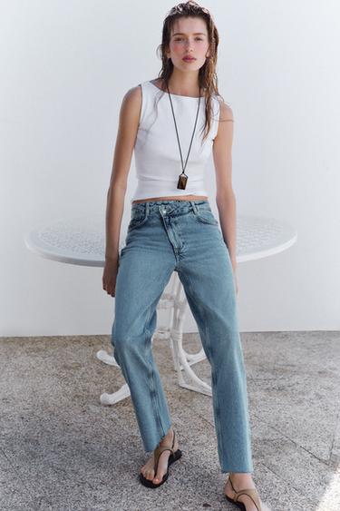 JEANS Z1975 STRAIGHT HIGH-WAIST CROSSOVER WAIST - Mid-blue by Zara