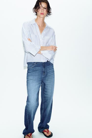 FLOWING LINEN BLEND SHIRT - Blue/White by Zara