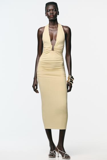POLYAMIDE HALTER DRESS - Yellow by Zara - Image 0