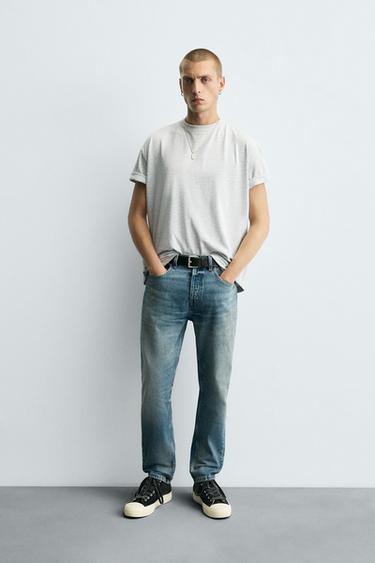 SLIM FIT CROPPED JEANS - Mid-blue by Zara