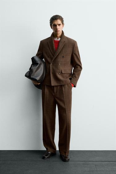 BOXY FIT CHECK SUIT BLAZER - Brown by Zara - Image 0