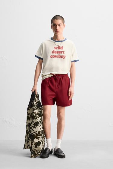 COTTON/LYOCELL BERMUDA SHORTS - Burgundy by Zara