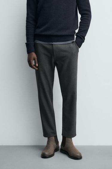 COMFORT TEXTURED CHINO TROUSERS - Dark grey marl by Zara