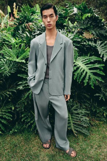 100% LINEN SUIT BLAZER - Grey green by Zara