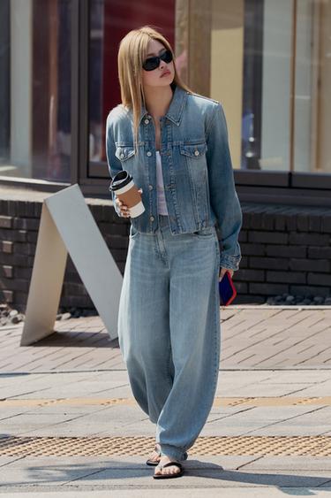 TRF DENIM JACKET WITH SHOULDER PADS - Blue by Zara