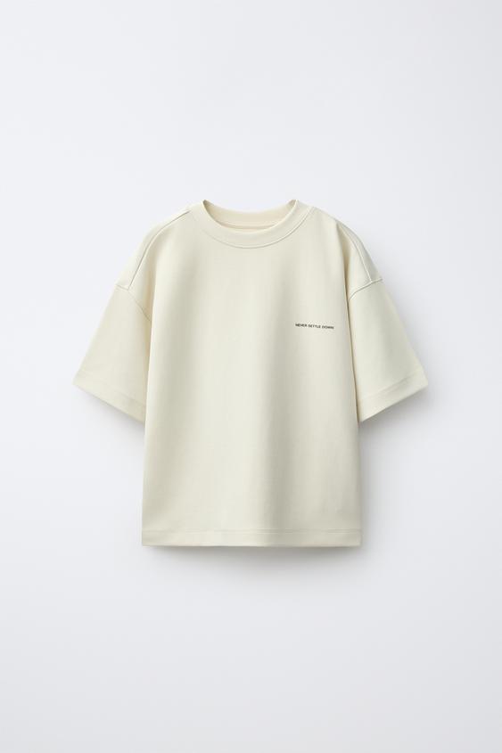 MODAL BLEND RAISED SLOGAN T-SHIRT - Ecru by Zara - Image 0