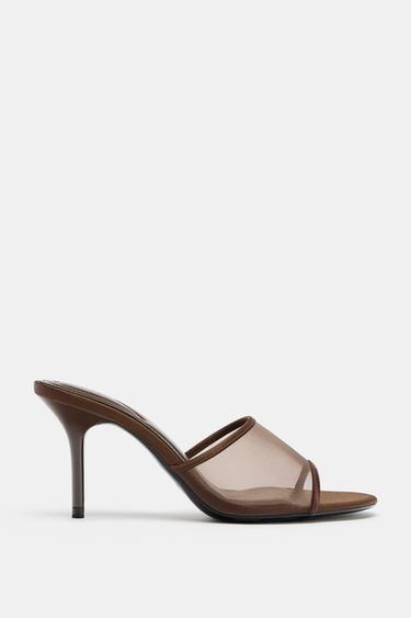 MESH HEELED SANDALS - Brown by Zara