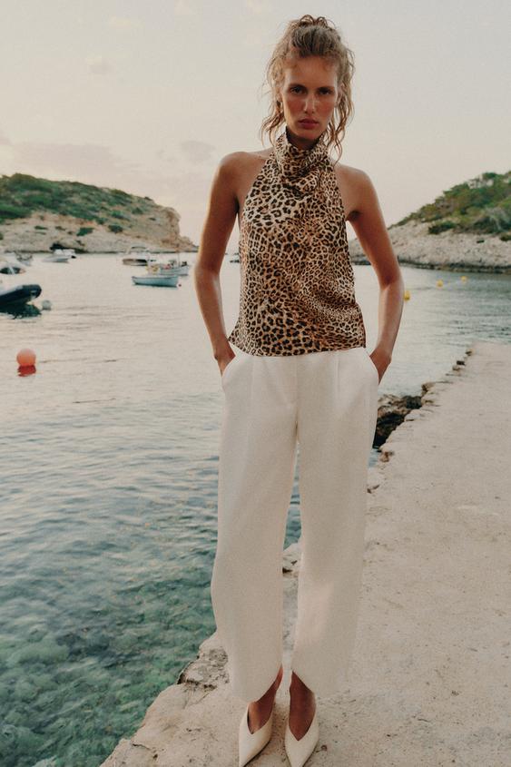 ANIMAL PRINT SATIN HALTER TOP - Leopard by Zara - Image 0