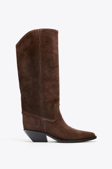 SPLIT SUEDE COWBOY HEELED BOOTS - Brown by Zara - Image 0