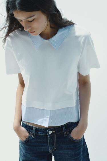 STRIPED COMBINED T-SHIRT - White by Zara
