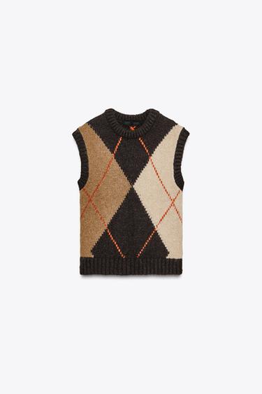 ARGYLE KNIT JUMPER VEST - Multicoloured by Zara