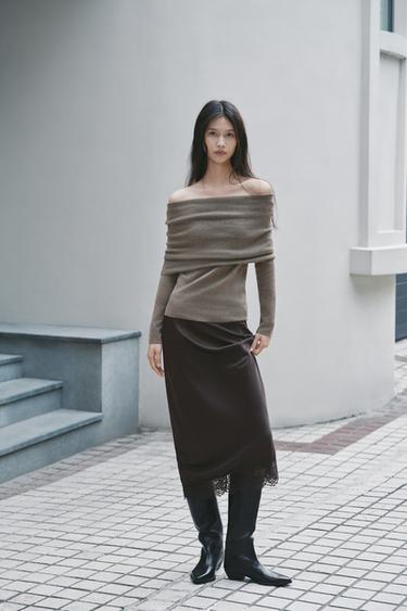 GATHERED STRAPLESS KNIT TOP - Taupe grey by Zara