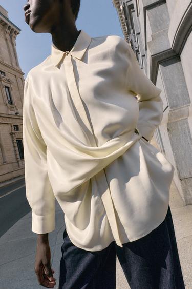SATIN SHIRT WITH CROSSOVER DETAIL - Ecru by Zara