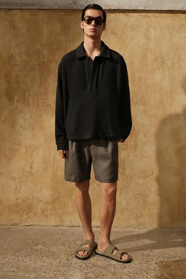 TEXTURED POLO OVERSHIRT - Brown by Zara