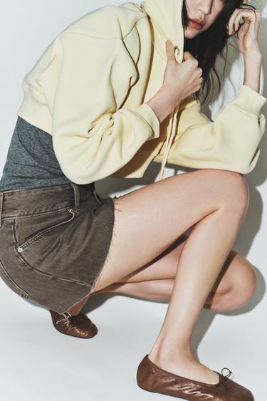 LEATHER BALLET FLATS WITH BOW - Brown by Zara