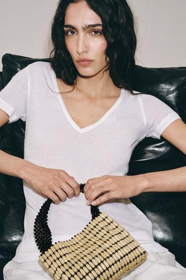 WOODEN BEAD MINI BAG - Light beige by Zara